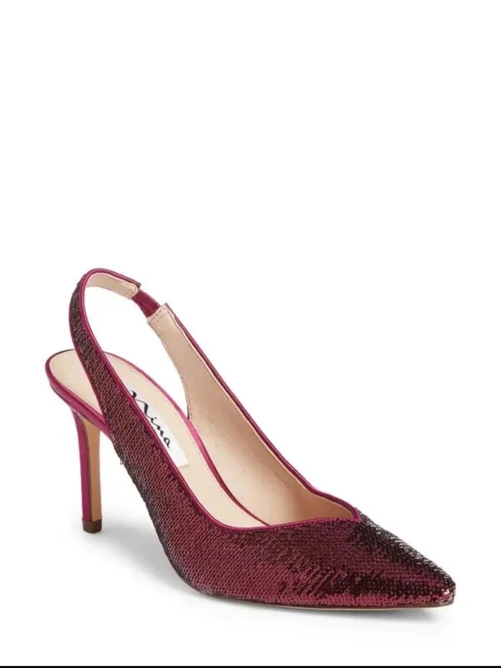 Nina Sequin Slingback Pointed-Toe Heel